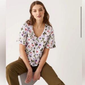 Frank and Oak printed flutter blouse size Large